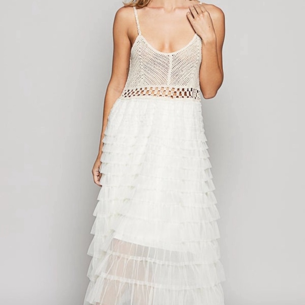 POL White Crochet Midi Dress